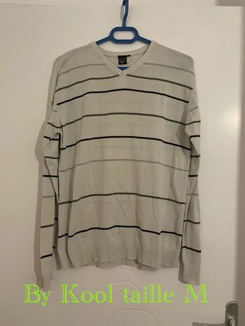Pull fin à manches longues blanc à rayure gris noir By Kool taille M