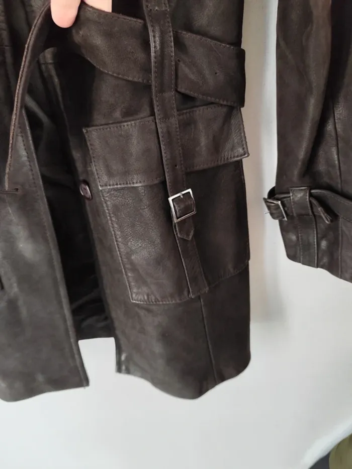 Manteau veste longue en cuir - photo numéro 4