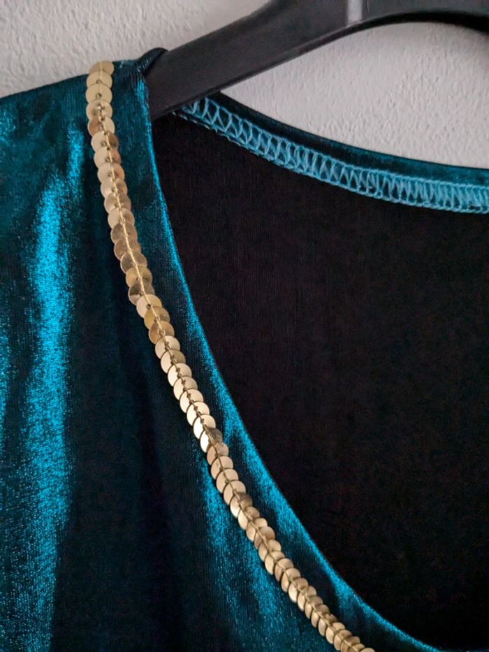 Haut déguisement bleu velours et doré - photo numéro 3