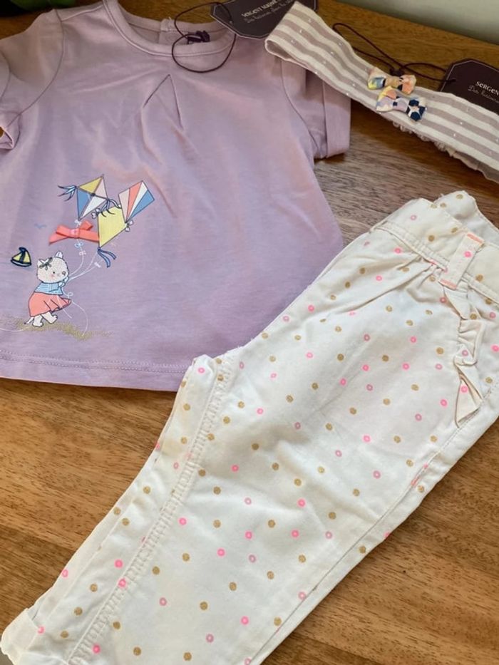 Ensemble 3 pièces bébé fille 6 mois - photo numéro 2