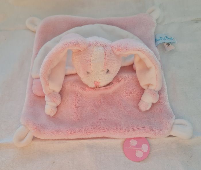Doudou carré plat Lapin blanc et rose - Les toudoux - Baby Nat