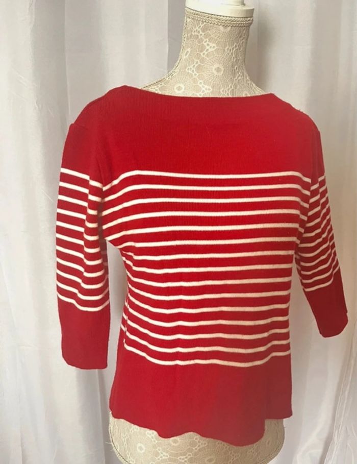 Petit pull rayé blanc rouge Joe taille 36 S - photo numéro 2