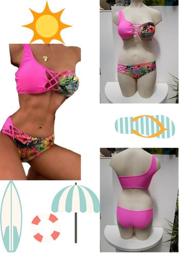 Maillot De Bain Rose Fluo Imprimé Fleurs Tropicales Multicolore
