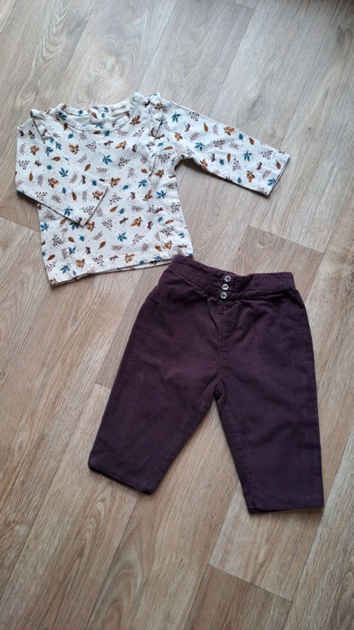 Ensemble 6 mois pantalon velours et t-shirt manches longues Bouchara fille