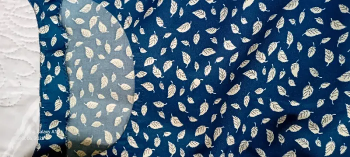 Blouse sans manches fluide col rond motif feuilles bleu femme L - photo numéro 15
