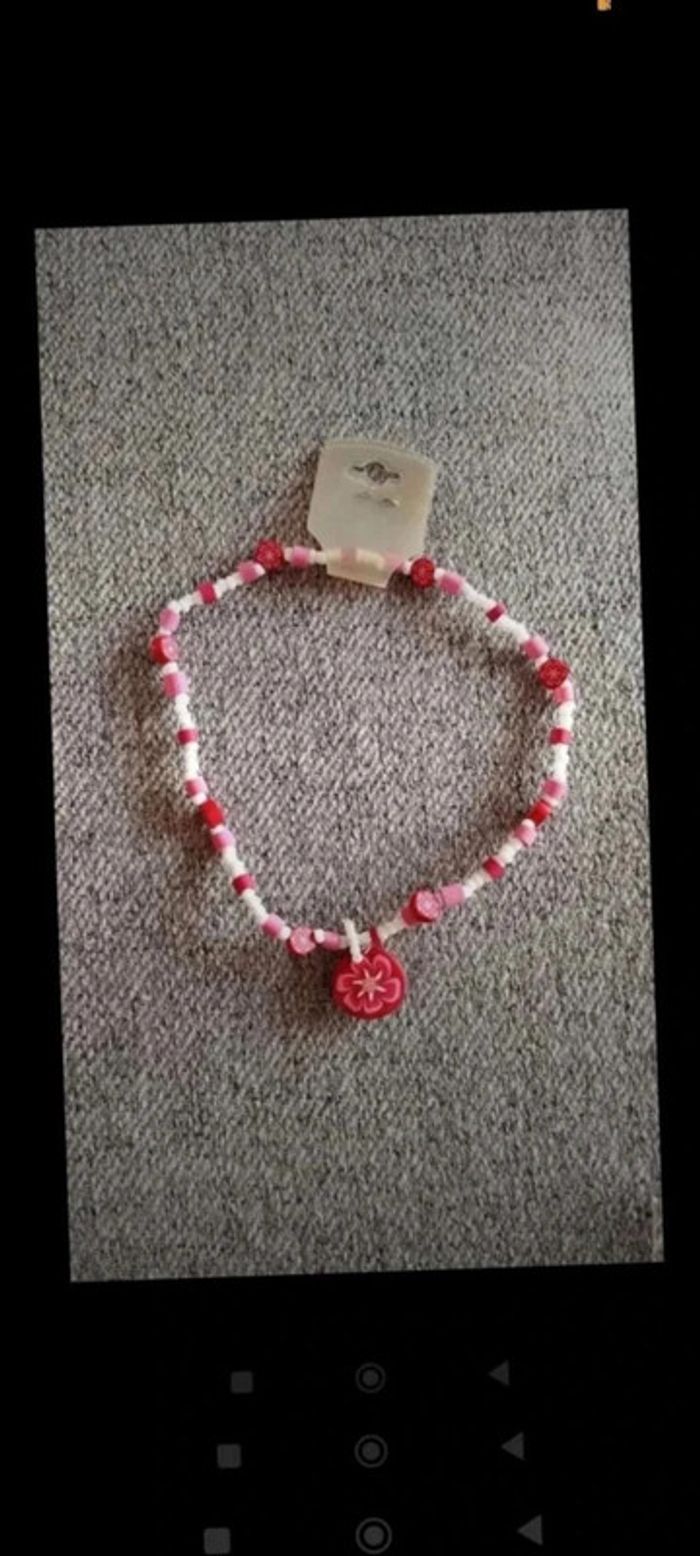 Collier élastique  fleur rose - photo numéro 5
