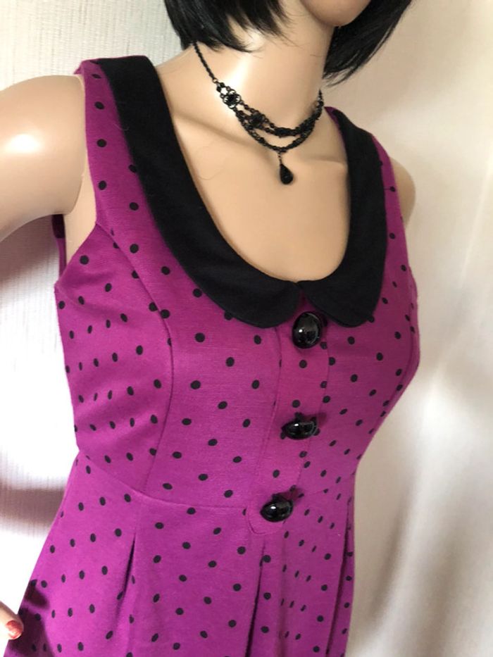 🩷Robe fuchsia pois noir Y2K coquette rock gothic style polka dots dress - photo numéro 7