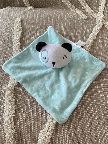 Peluche doudou plat 25cm Siplec Leclerc Ours chat panda rose noir et coeur blanc très bon état