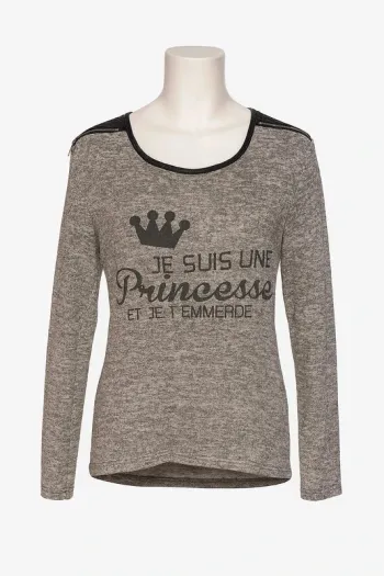 Haut femme gris chiné Taille S/M Fabriqué en Italie