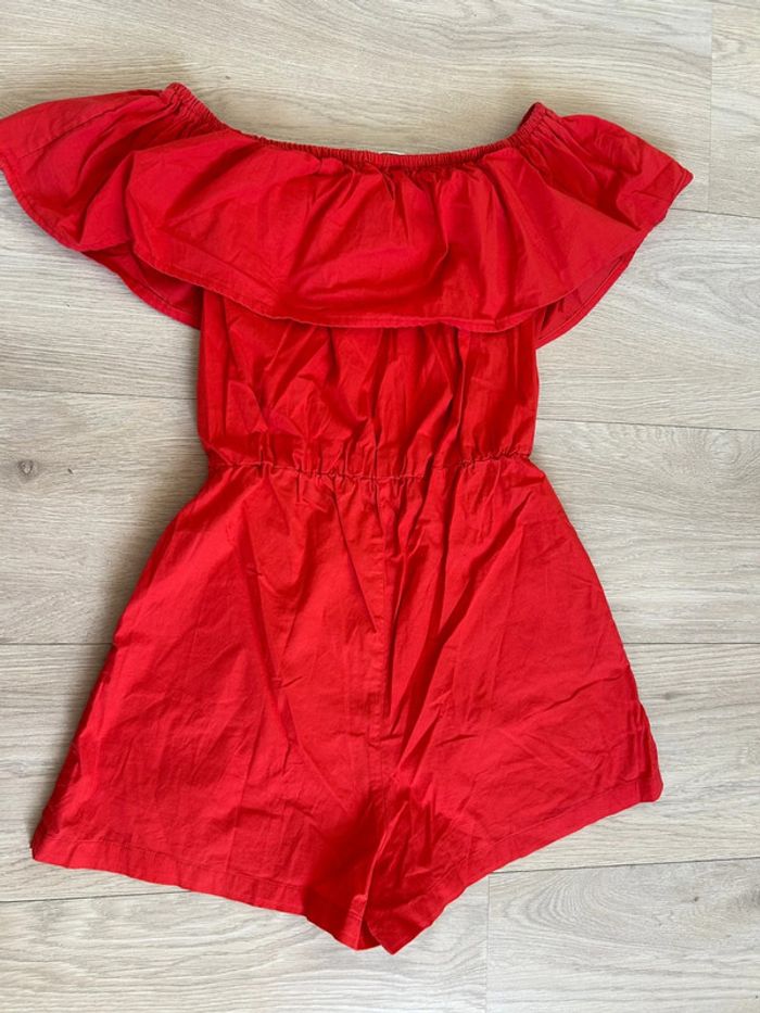 Combishort femme épaules dénudées rouge volant - photo numéro 5