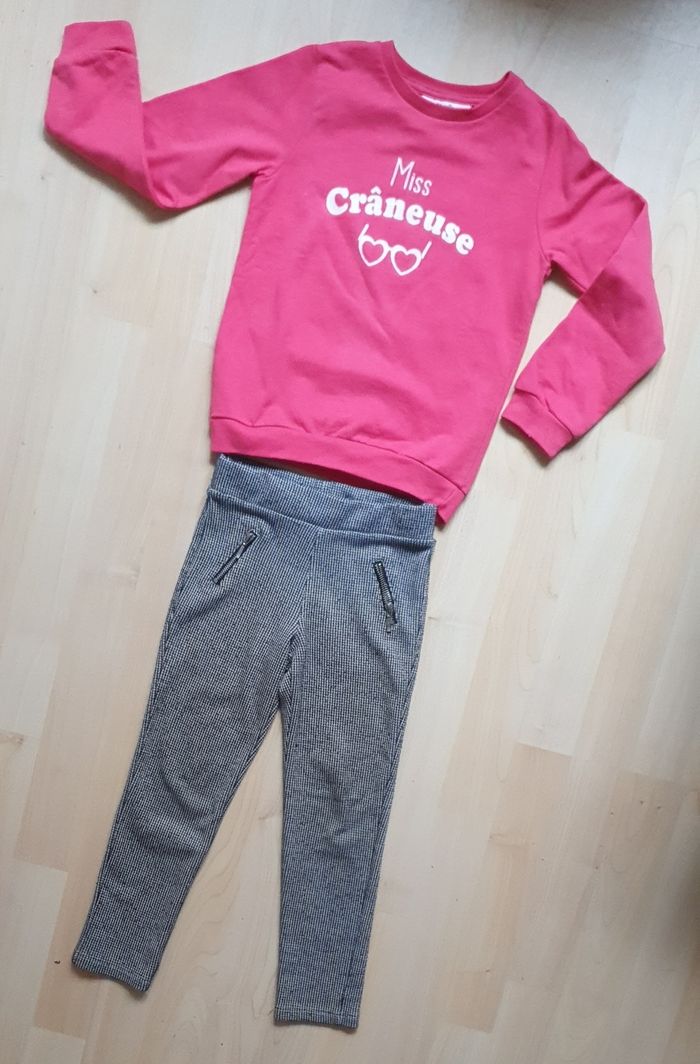Sweat fuschia + Jegging à motifs écossais pour petites filles (4/5 ans) / Marques diverses