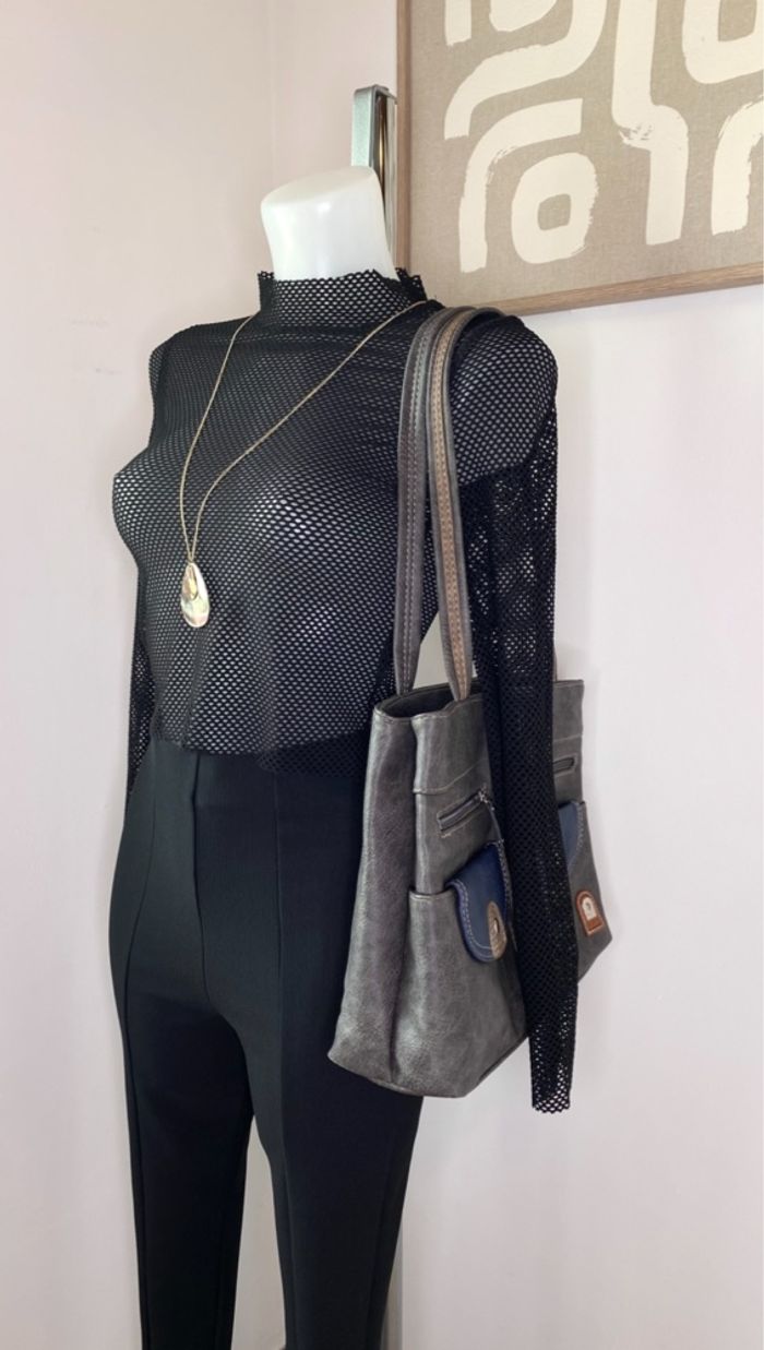 Sac à main en cuir gris Phœnix collection - photo numéro 2