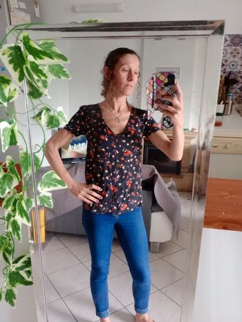 T-shirt femme s noir fleuri c21