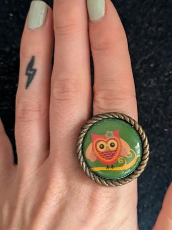 Bague ajustable motif hibou