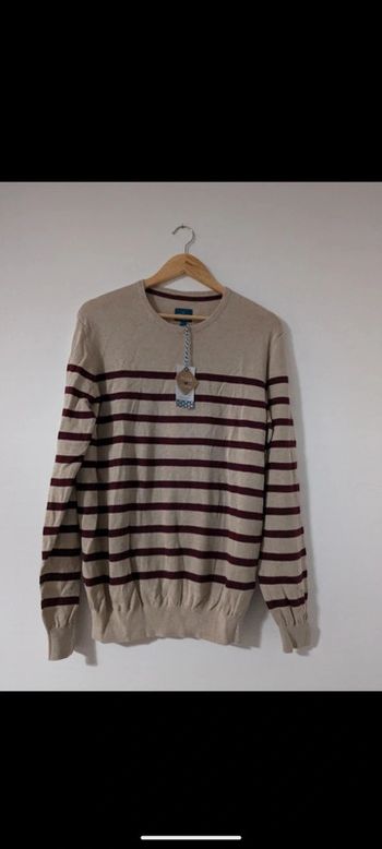 Pull rayé beige et rouge S