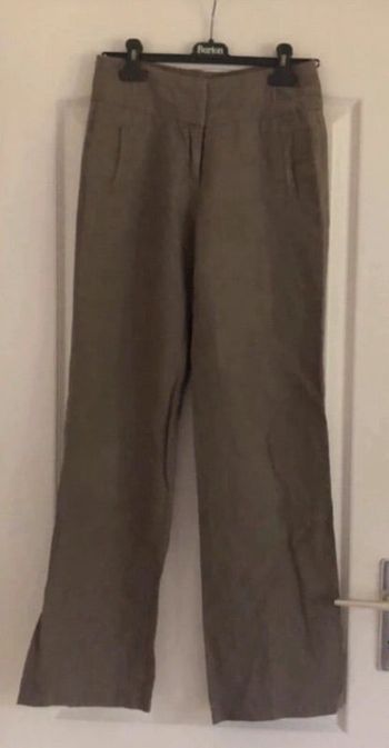 Pantalon en lin taille haute taupe Camaïeu