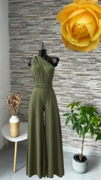 Superbe combinaison pantalon kaki fabrication française pour gala