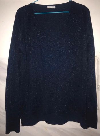 Haut Pull été femme col v Gemo manches longues bleu paillettes taille 38
