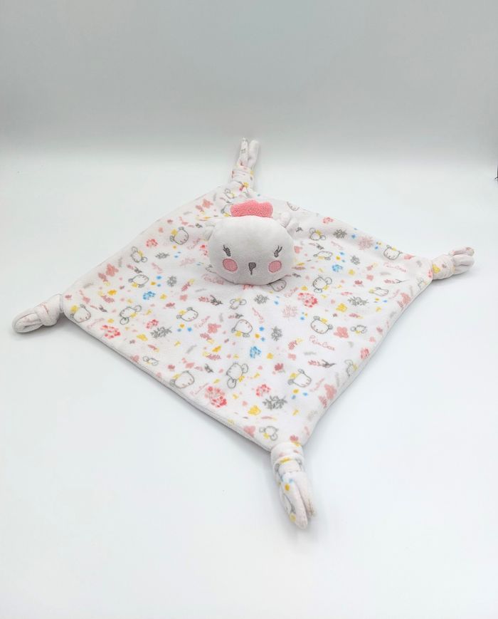 Doudou plat chat blanc rose ORCHESTRA PrinCess souris couronne jaune fleurs - a12683 - photo numéro 1