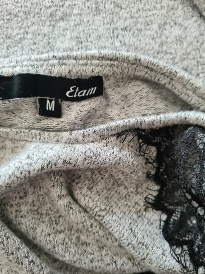 Haut gris dentelle noire Etam Taille M - photo numéro 4