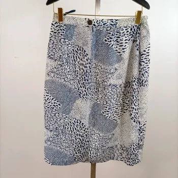 Jupe droite mi-longue imprimé bleu blanc abstrait made in France taille S A1392