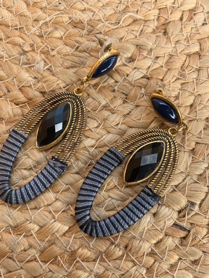 Bijoux 🎀 Boucles d’oreilles gris/or - photo numéro 2