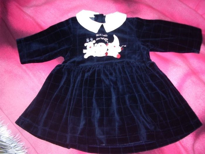 ROBE en velours, marine, col blanc, imprimée