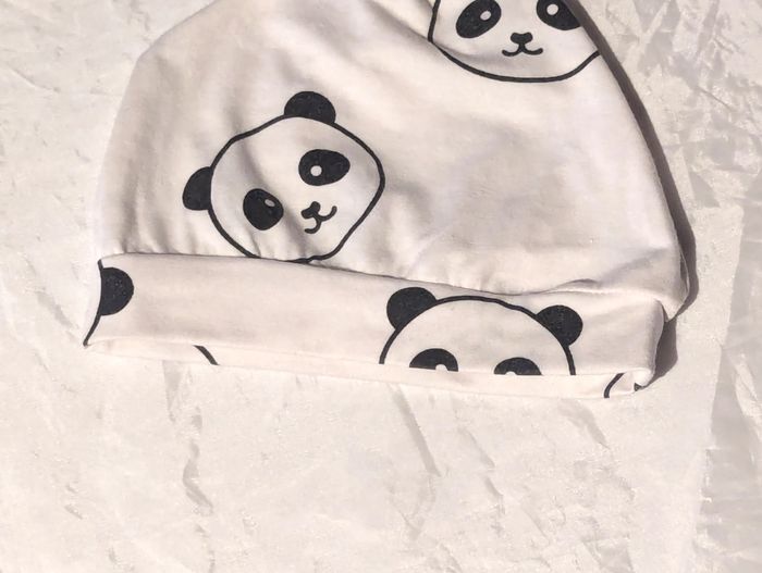 Bonnet Blanc Dessins Visages Têtes Panda Nœud Pointe Animal Vêtement Accessoire Petits Enfants Bébés - photo numéro 3