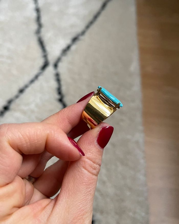 Bague en argent dorée à l’or 18 K et turquoise 💫 - photo numéro 3