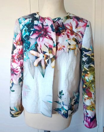 💓 veste en tweed de créateur florale multicolore pièce unique t s M chic made in France luxe