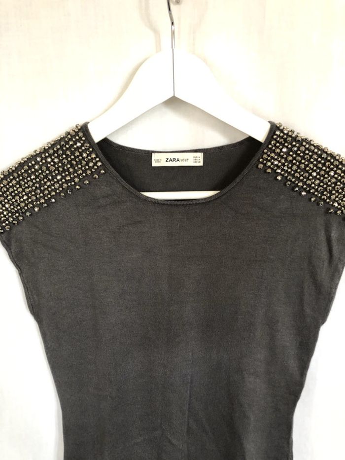 Top sans manches gris marron avec incrustations métalliques Zara taille 38 très bon état - photo numéro 11