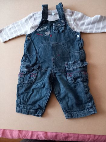 Salopette jean maillot rayé beige 6 mois