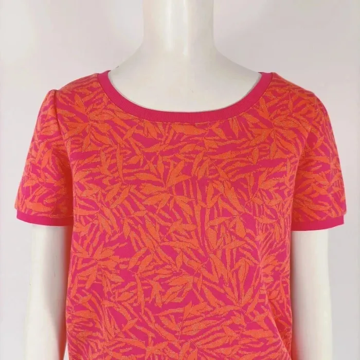 Ensemble Tee-shirt + jupe rose/orange à motif feuillage - Taille M - A309 - photo numéro 7