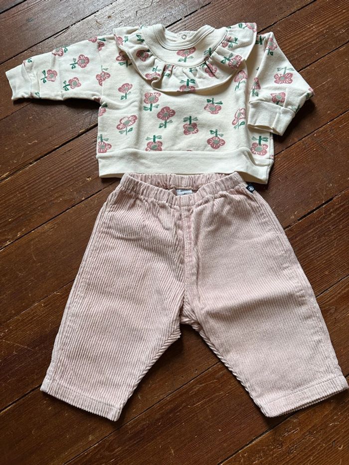 Ensemble Petit Bateau pantalon pull fleurs 6 mois