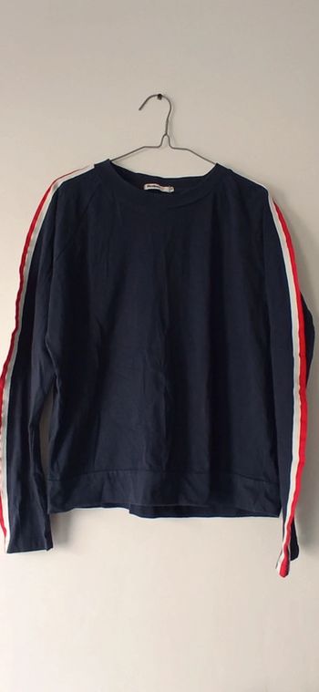 pull sweatshirt sweater sweat bleu rayures manches large bizzbee femme M 38 acubi
