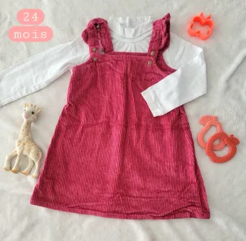 Ensemble robe velour fushia sous pull 24mois