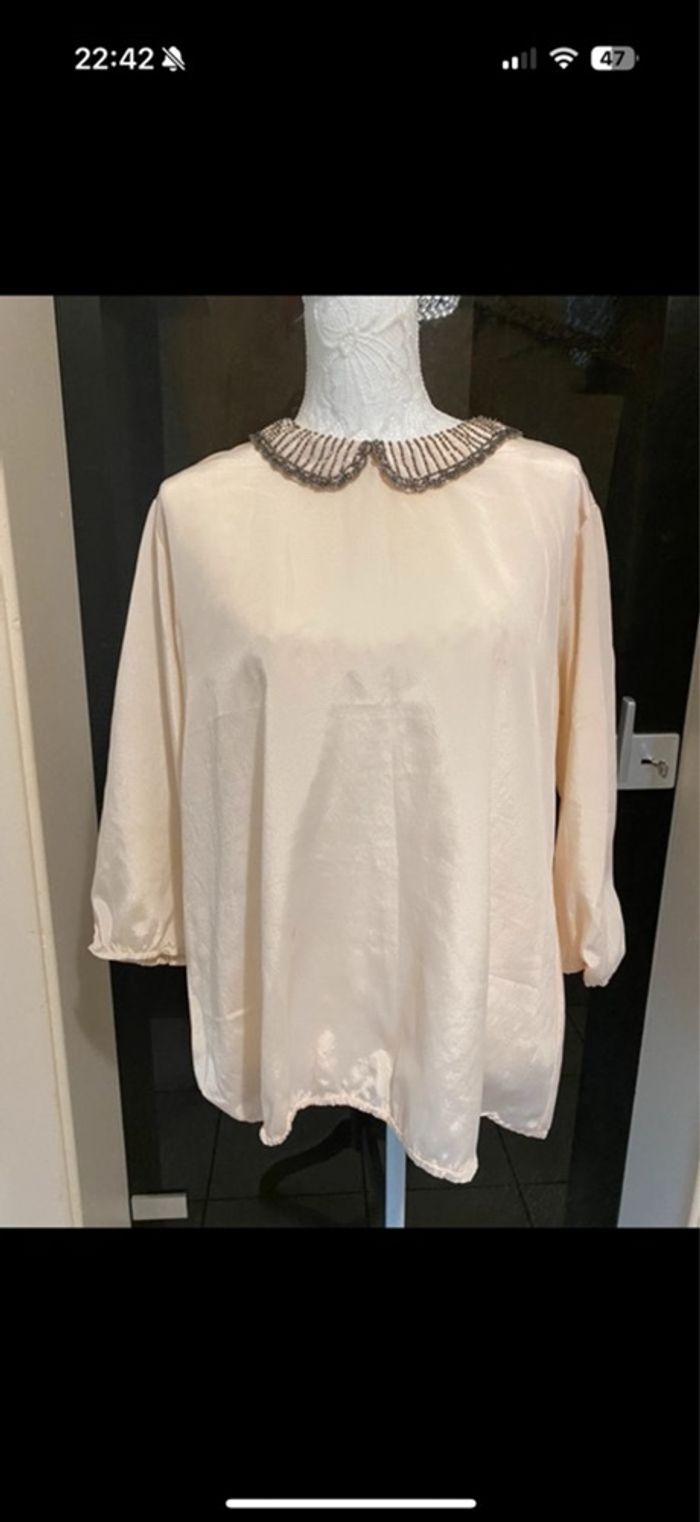 Blouse rose avec col strass T46 - photo numéro 3