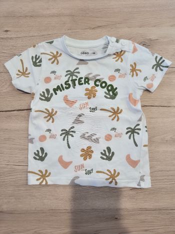 Tee-shirt manches courtes blanc à motifs, Gémo, 18 mois.