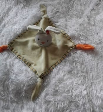 Doudou lapin carré plat vert - rayés multicolores et orange- Bébé 9