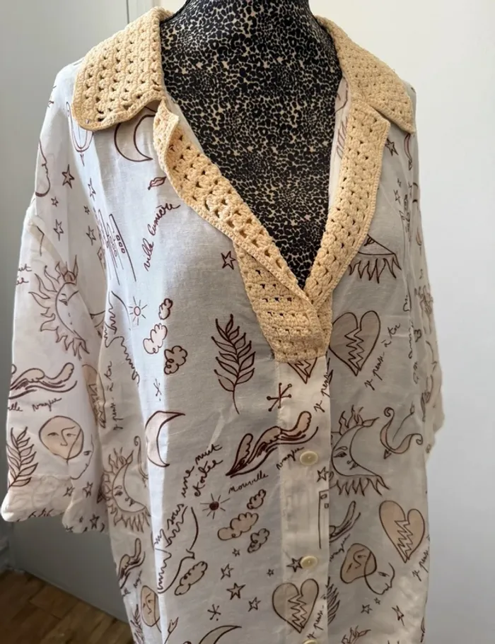 Chemise/Blouse Sandro – Col V & Col en Crochet – Taille 38 - photo numéro 2