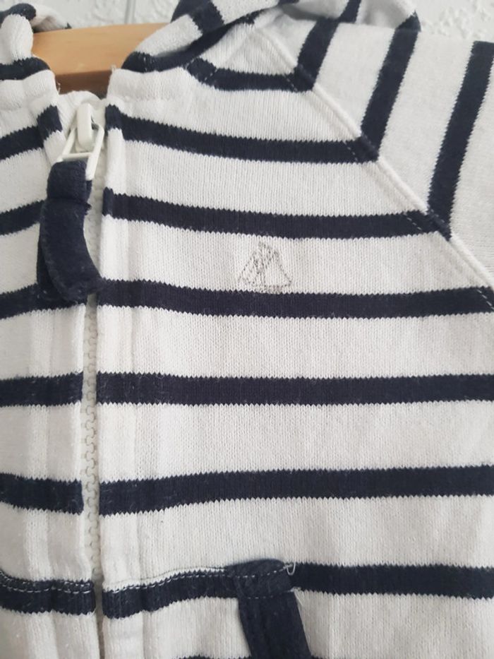 Petit Bateau - Gilet à capuche - Fermeture zippée - Marinière (6 mois) - photo numéro 3