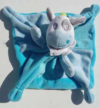 Doudou mouchoir vache garçon mots d'enfants bleu, blanc