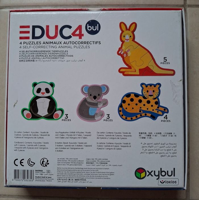 4 Puzzles animaux autocorrectifs Oxybul  2+ - photo numéro 2