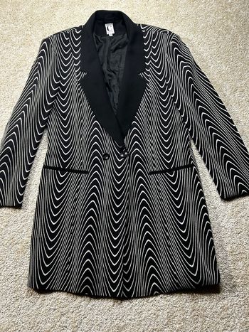 🖤🤍 BLAZER LONG ZÉBRÉ – TAILLE 38 FEMME – VINTAGE & ULTRA CLASSE 🤍🖤