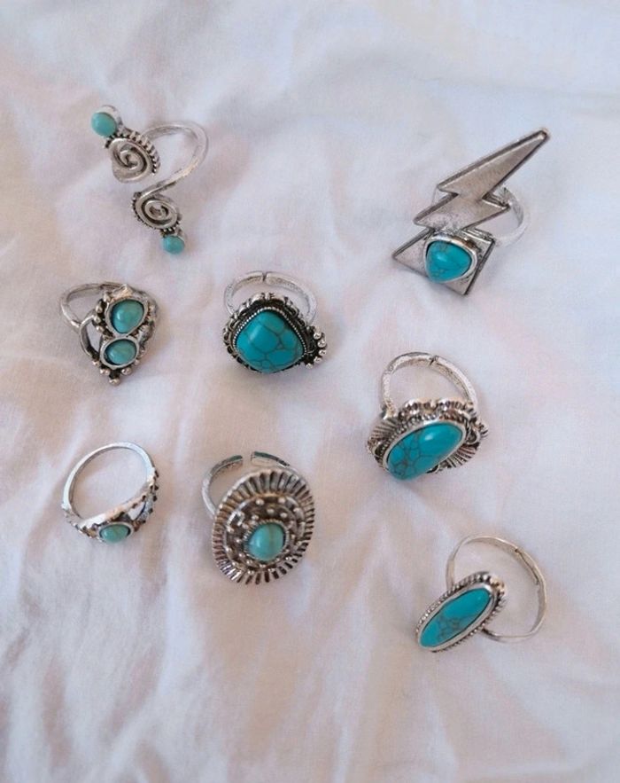 A48 lot de 8 bagues bohème rétro turquoise diverses taille.neuves - photo numéro 2