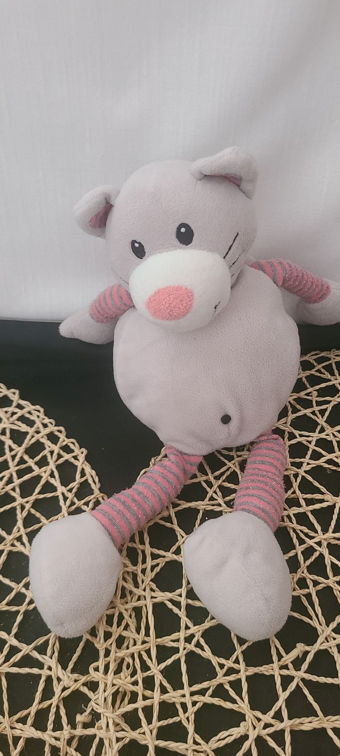 Doudou chat gris rose rayé CMI - photo numéro 4
