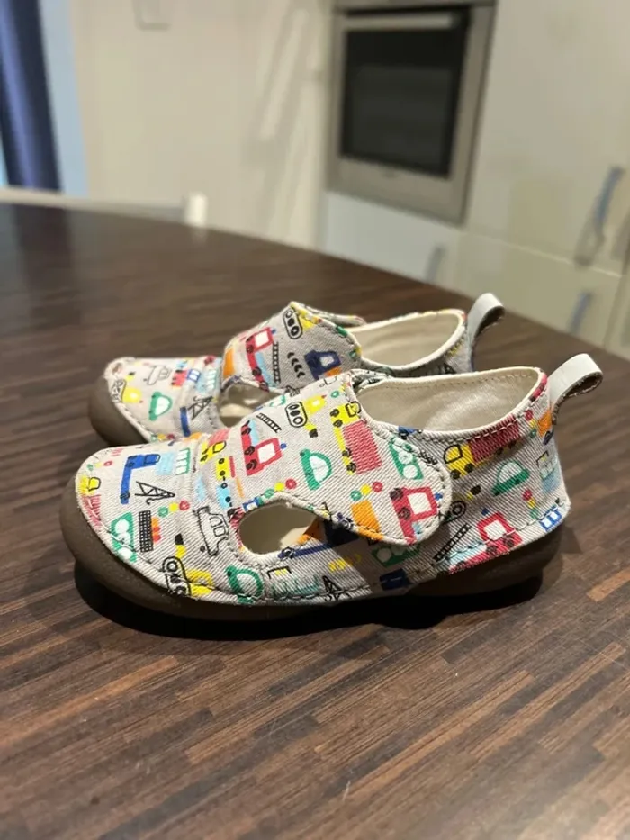 Chaussons a scratchs garcon en toile imprimée vehicules et cuir vert baudet taille 22 - photo numéro 3