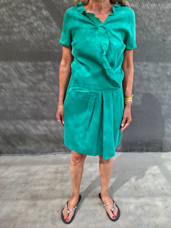 Robe One Step verte émeraude - Taille 34 - Cupro & Coton 👗
