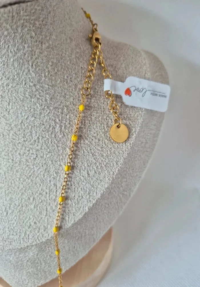 Collier gigi C zag acier inoxydable perles jaunes 50cm + 5cm - photo numéro 3