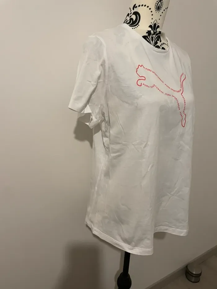 T-shirt Puma blanc logo rose neuf taille XL - photo numéro 5